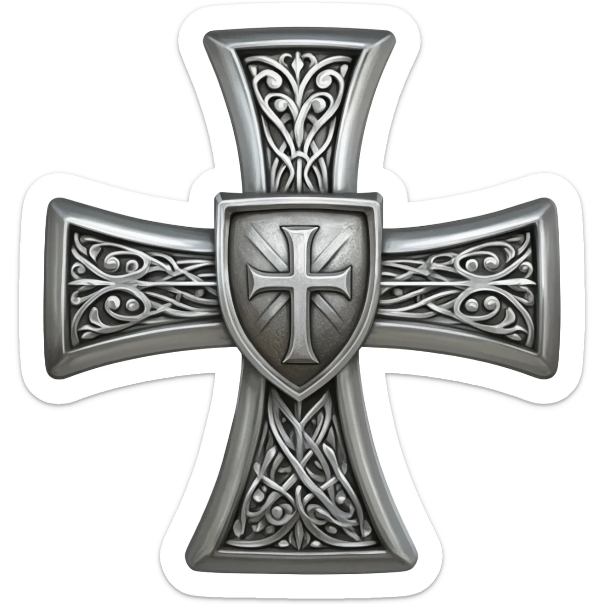 Silver Knight templar cross sticker
