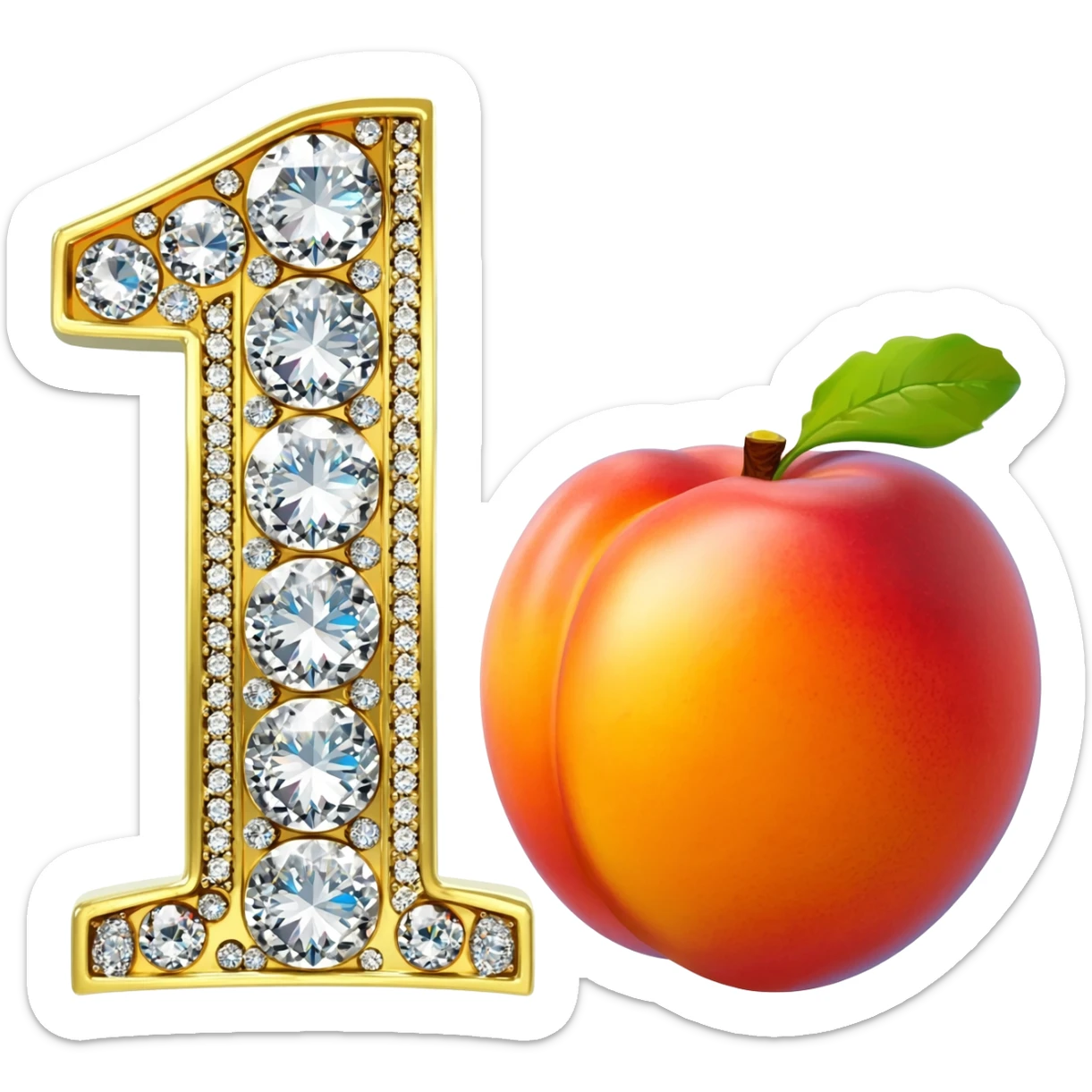 the number "1" in gold and diamond next to a Peach sticker