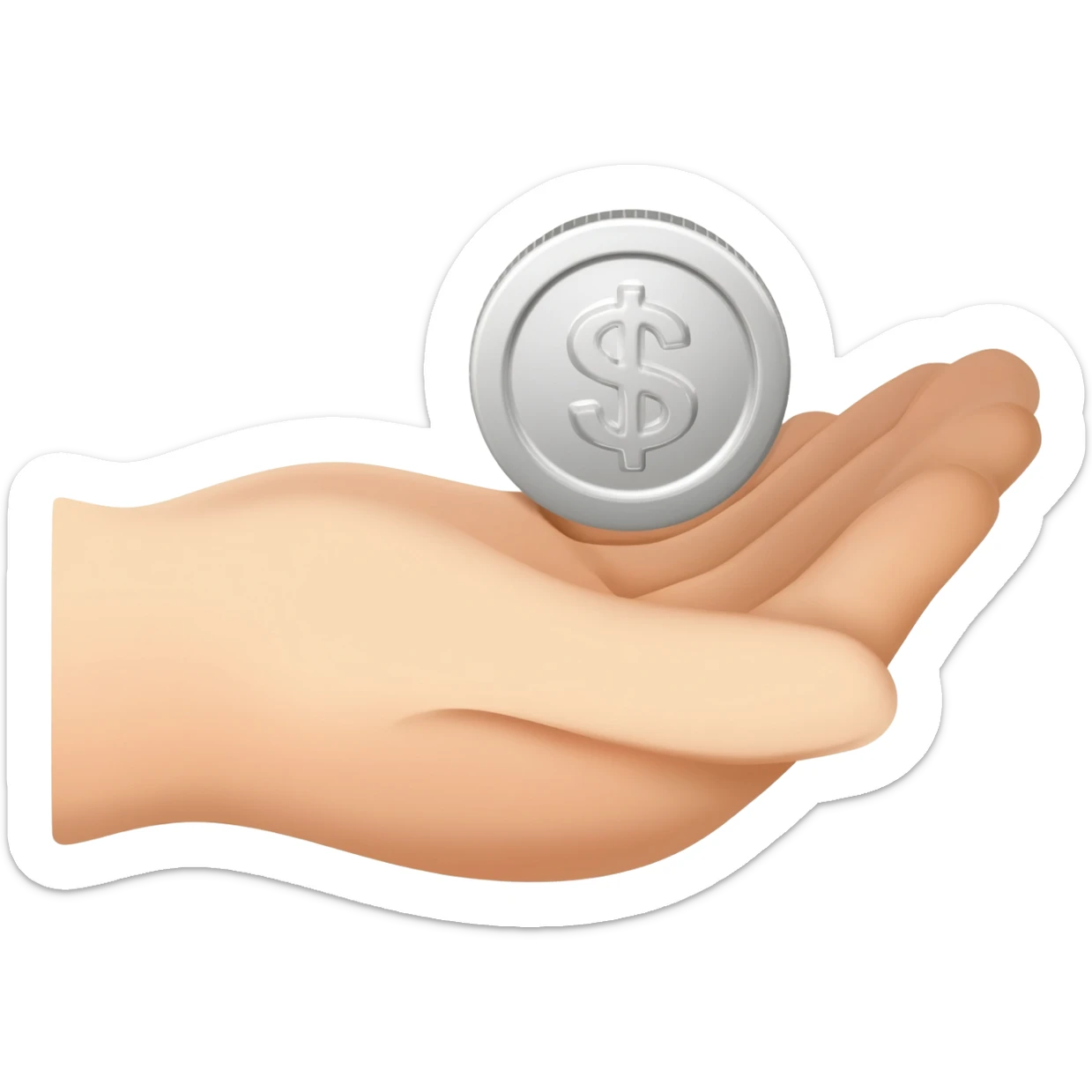 A friendly open hand gently holding or offering a coin, symbol of donation sticker