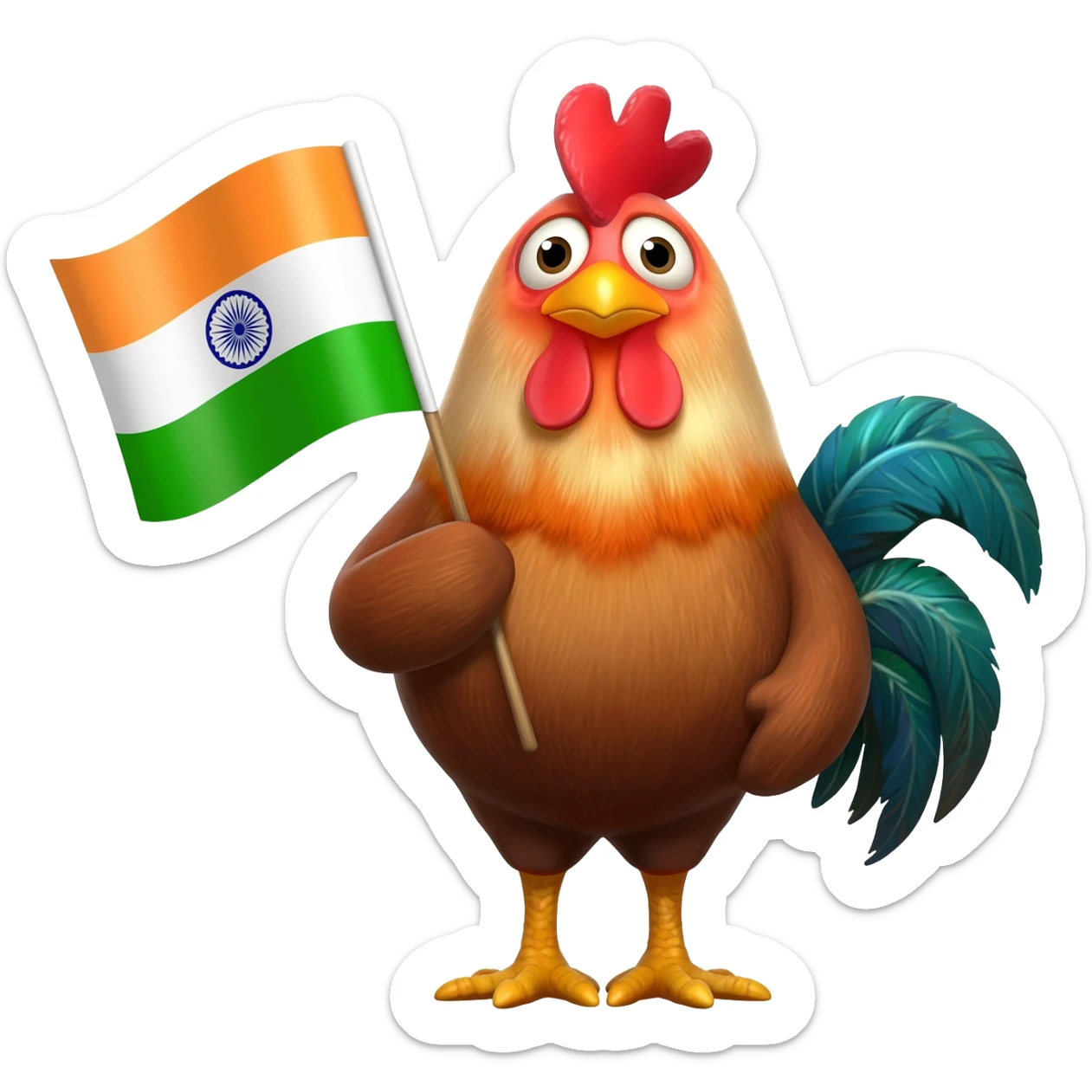 "3D premium,3D rooster HOLDING indian FLAG sticker