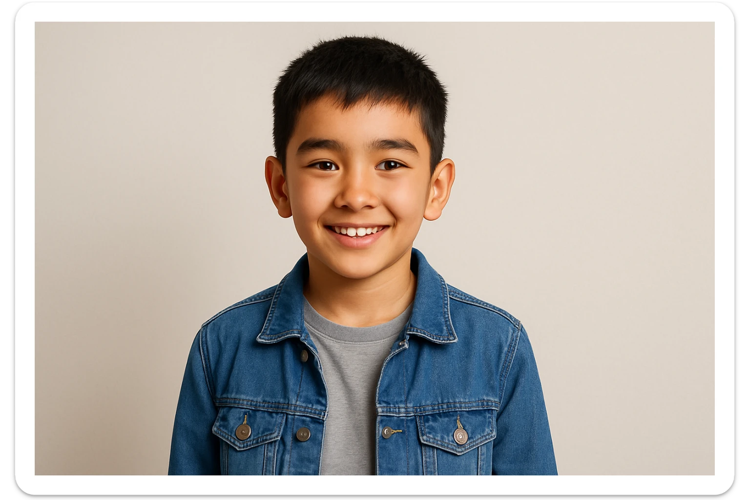 menga 10 11 yoshli bolani tasvirlab ber orqa fonda hech qanday narsa bo'lmasin va u bola o'zbek bo'lsin hech qanday milliy liboslarsiz sticker