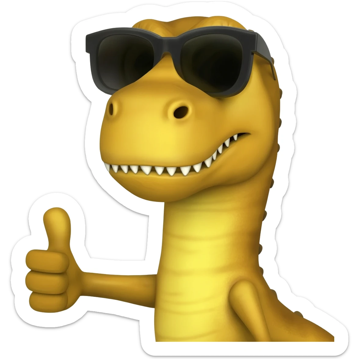 Dinosaur wearing sunglasses and has a thumbs up sticker