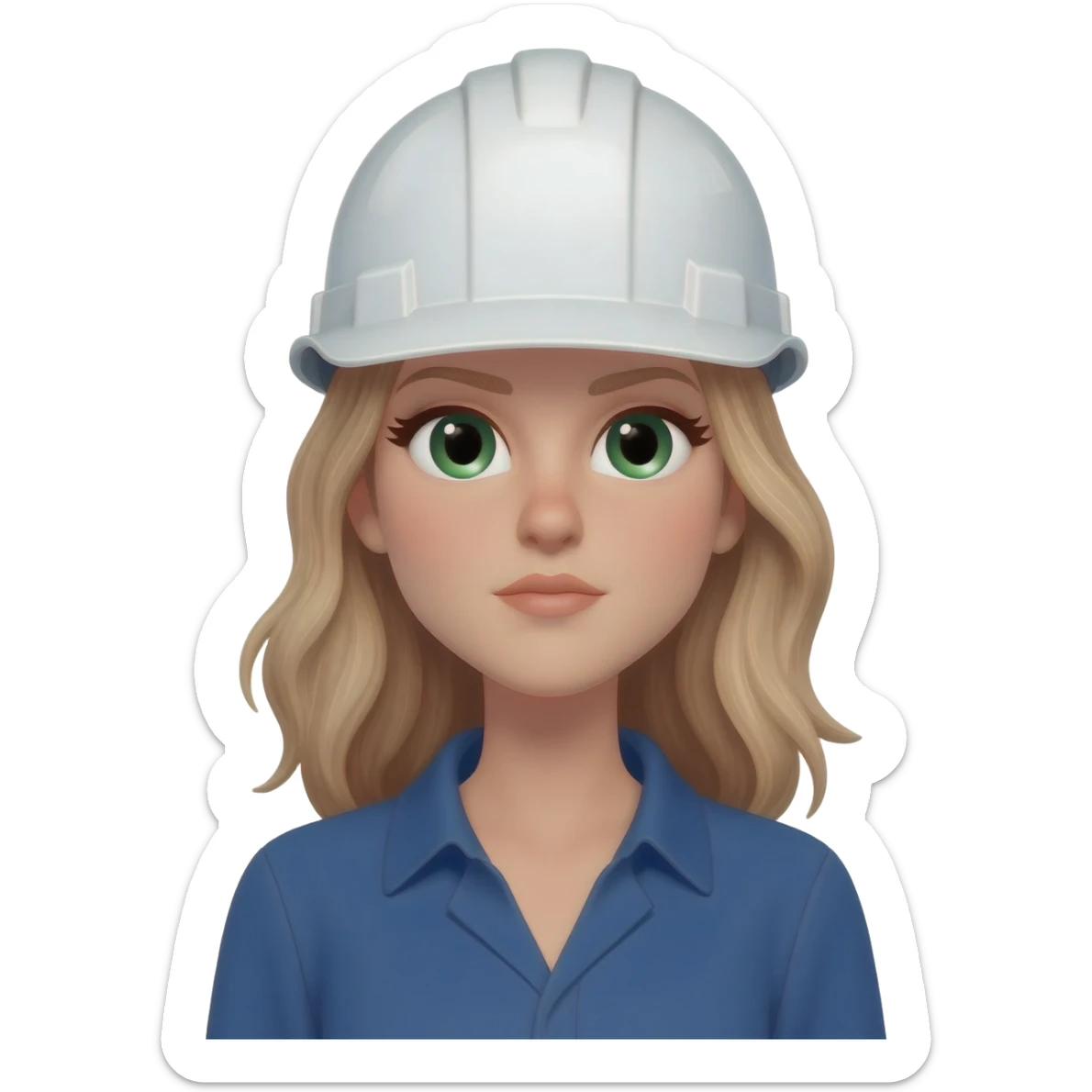 Ingeniera mujer civil con ojos verdes, pelo clarito pero no mono, con casco blanco de ingeniera sticker