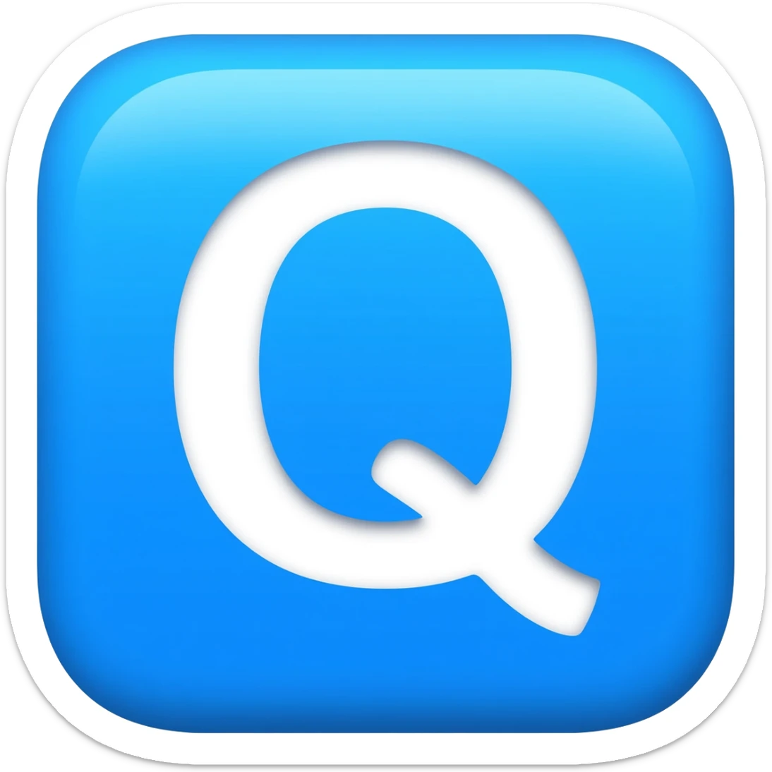 "3D premium,3D rounded-square icon in soft bleu with a beveled edge, bold serif white letter 'Q'centered, strong specular highlights, inner glow, 1024x1024, png" sticker