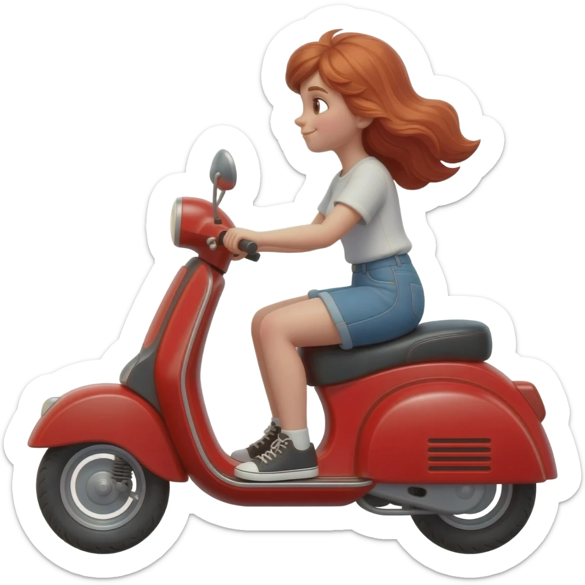 Red hair girl on red scooter sticker