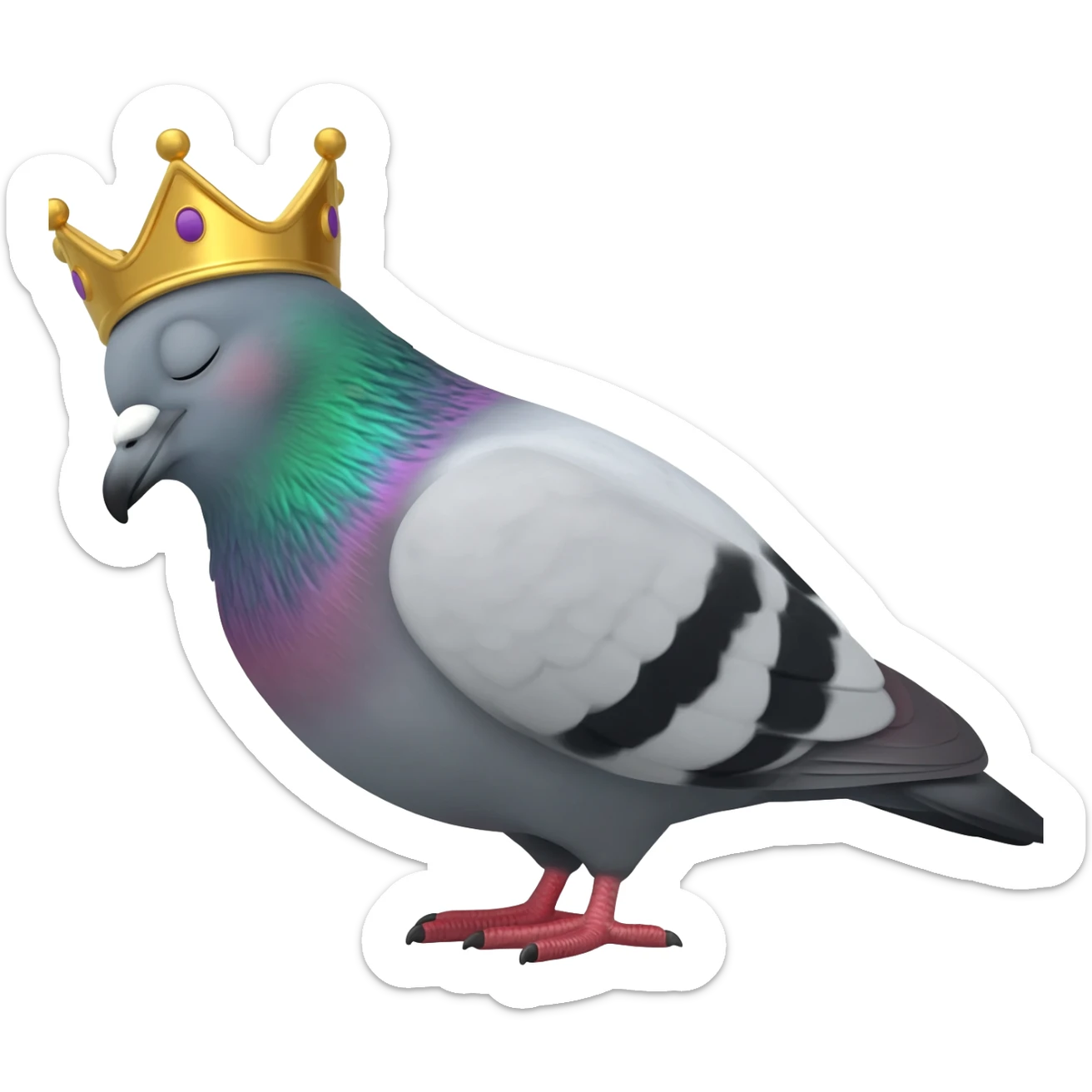 pigeon sleeping with a crown sticker