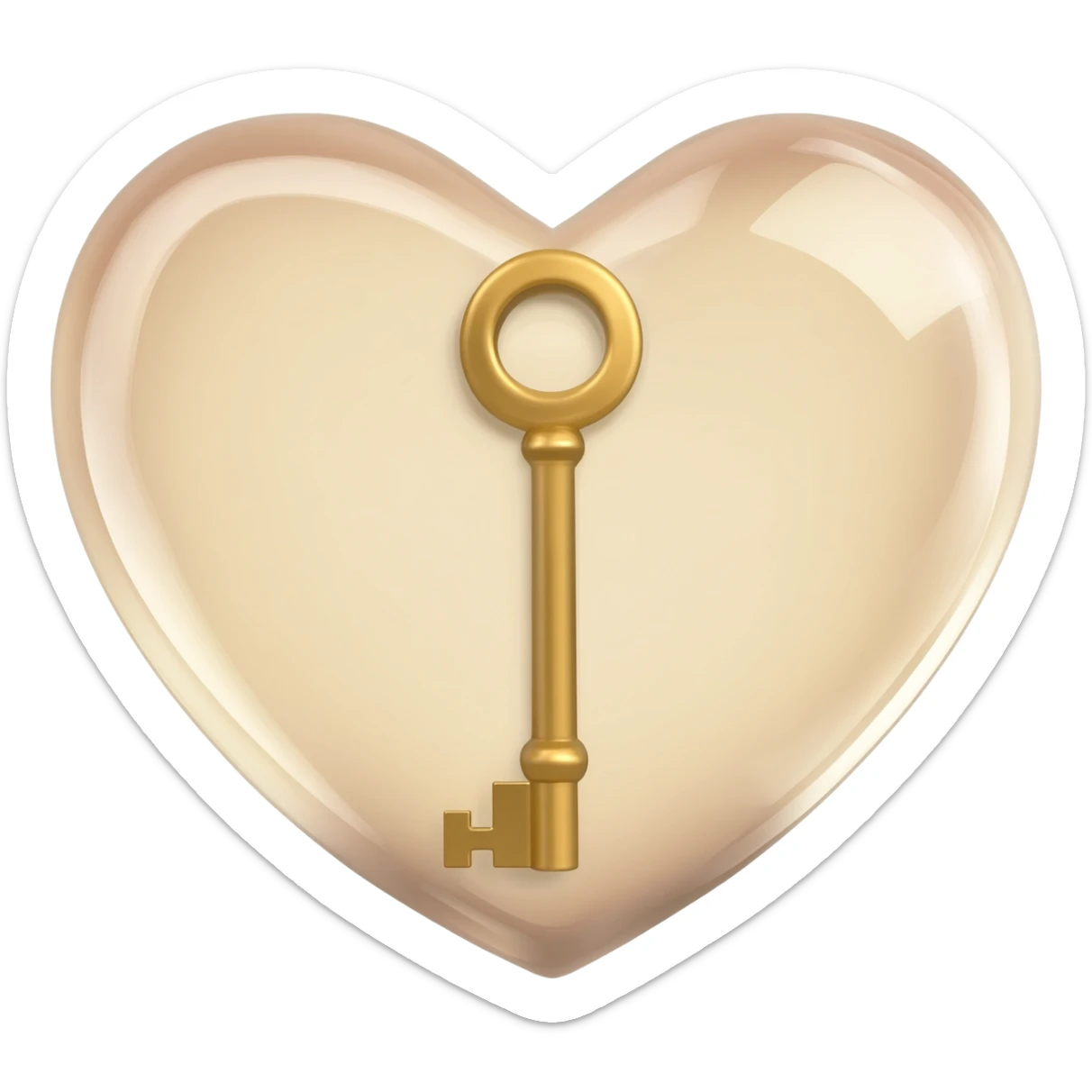 beige glass heart with a golden key sticker