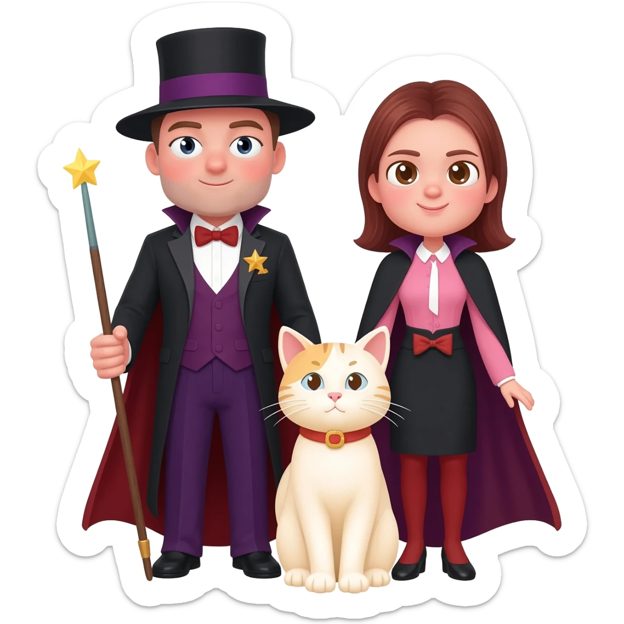 magician couple and their pet cat sticker