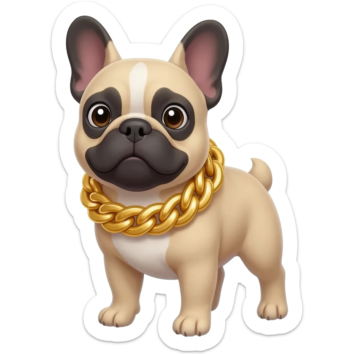 french bulldog cute smiling with a giant gold chain instead of a collar sticker