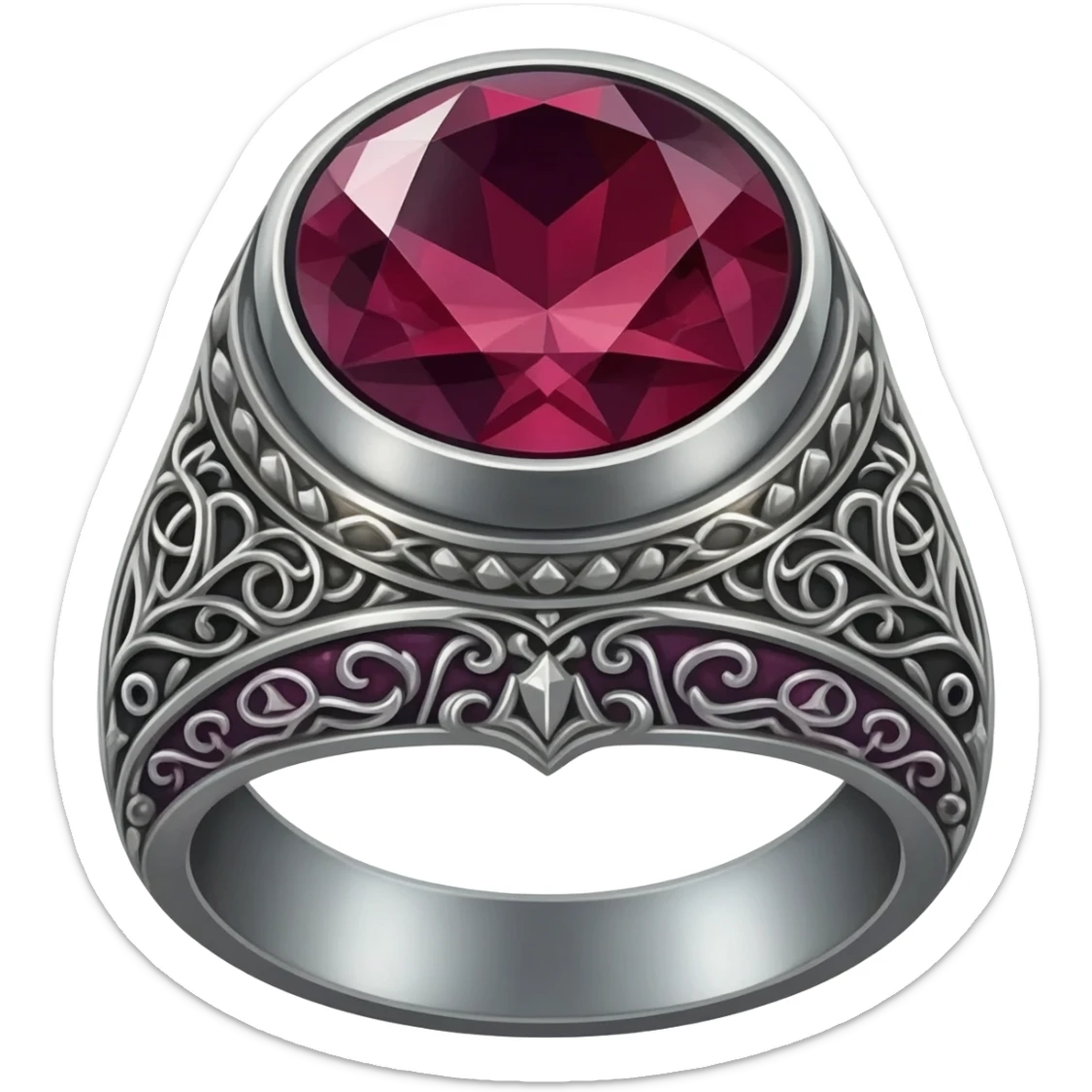 Fancy silver ring with red gem, a warlock magic ring sticker