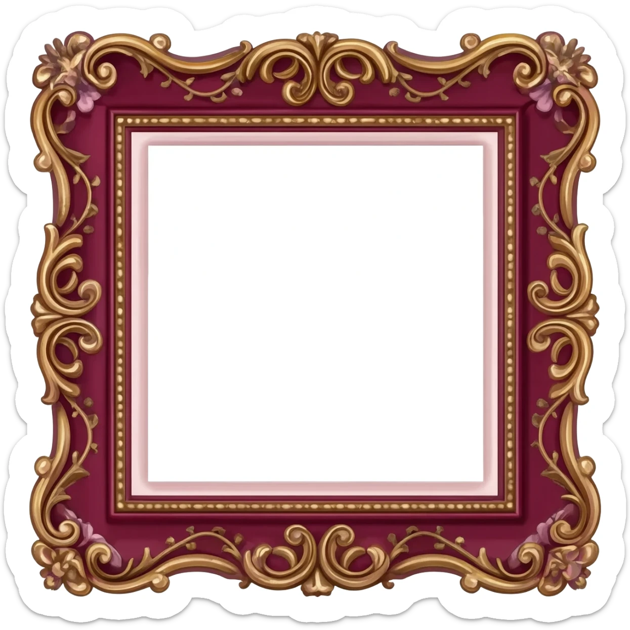 vintage rococo maroon dainty floral frame sticker
