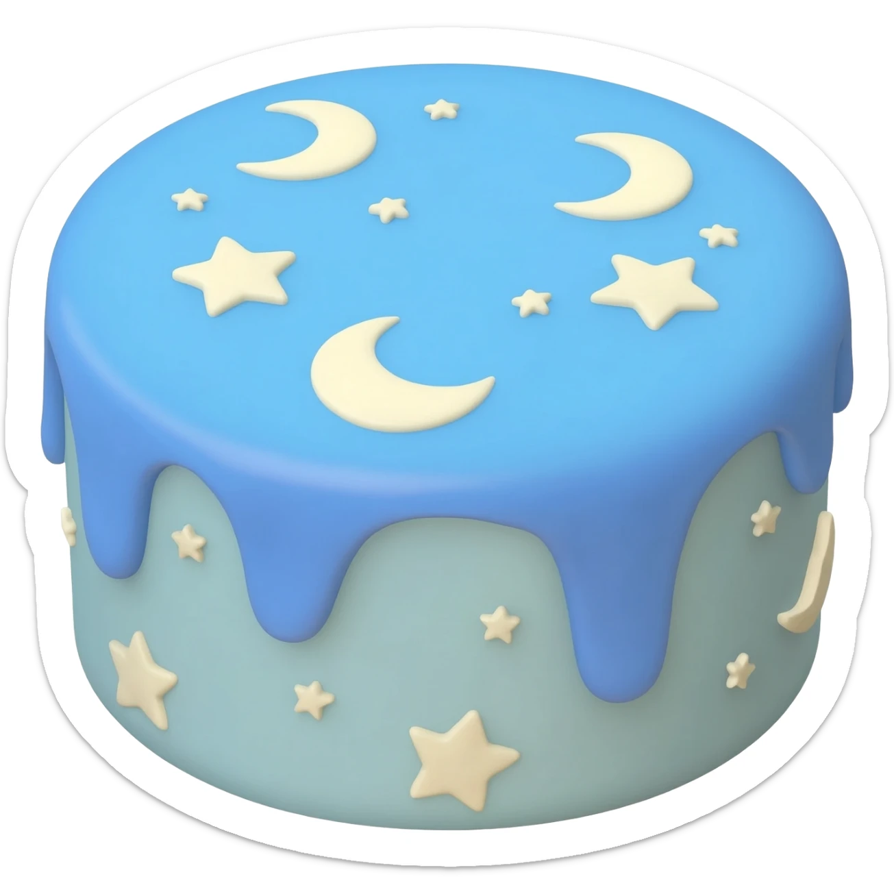 birthday cake with blue icing, moons and stars sticker
