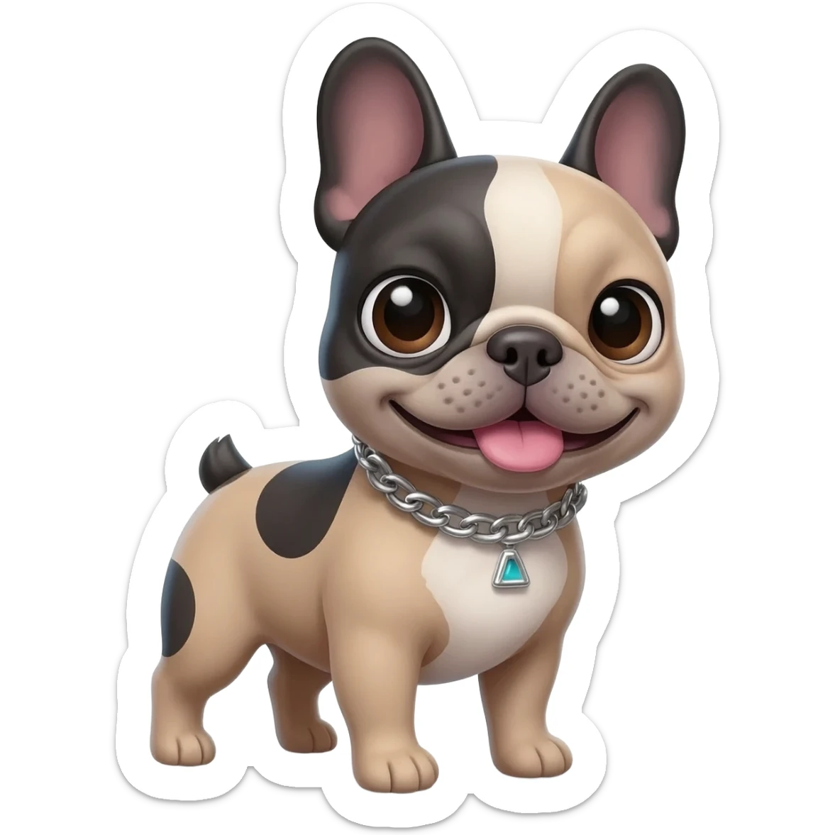 french bulldog cute smiling with a mini chain instead of a collar sticker