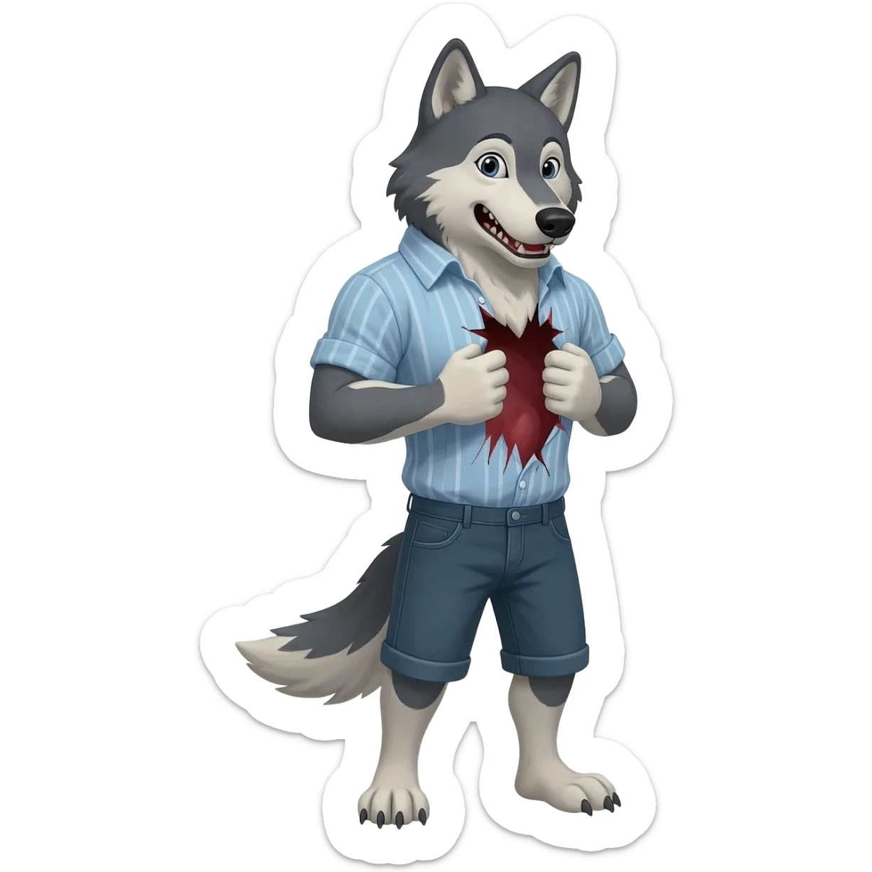 Wolf that Tear his shirt sticker