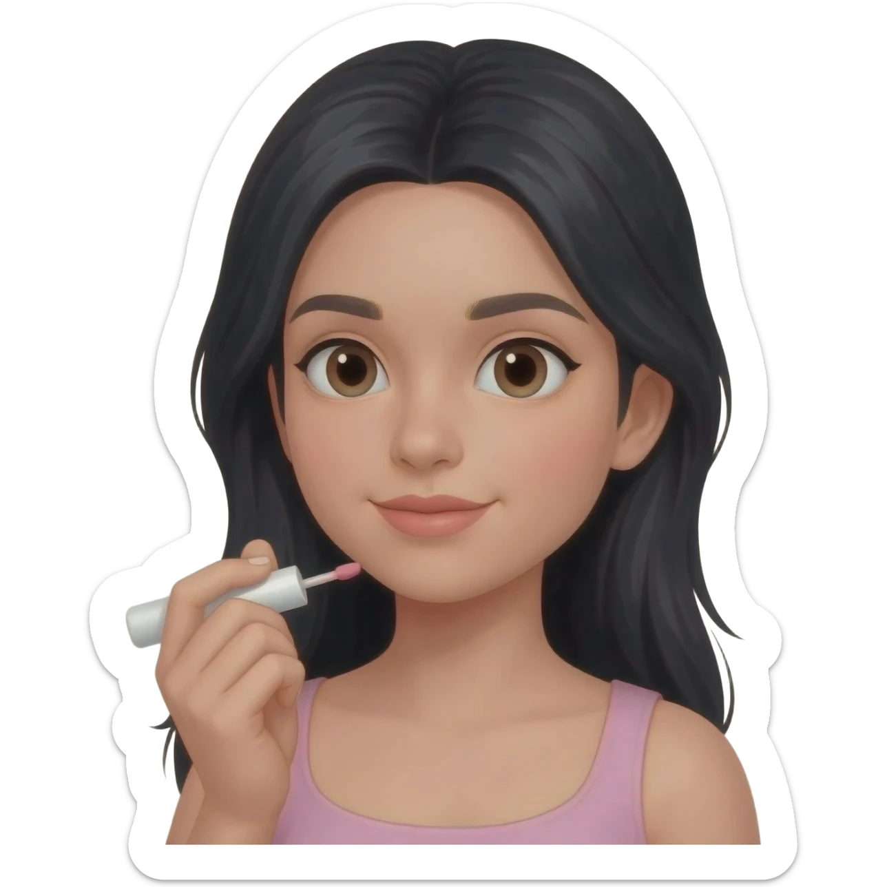 Girl black hair doing nails sticker