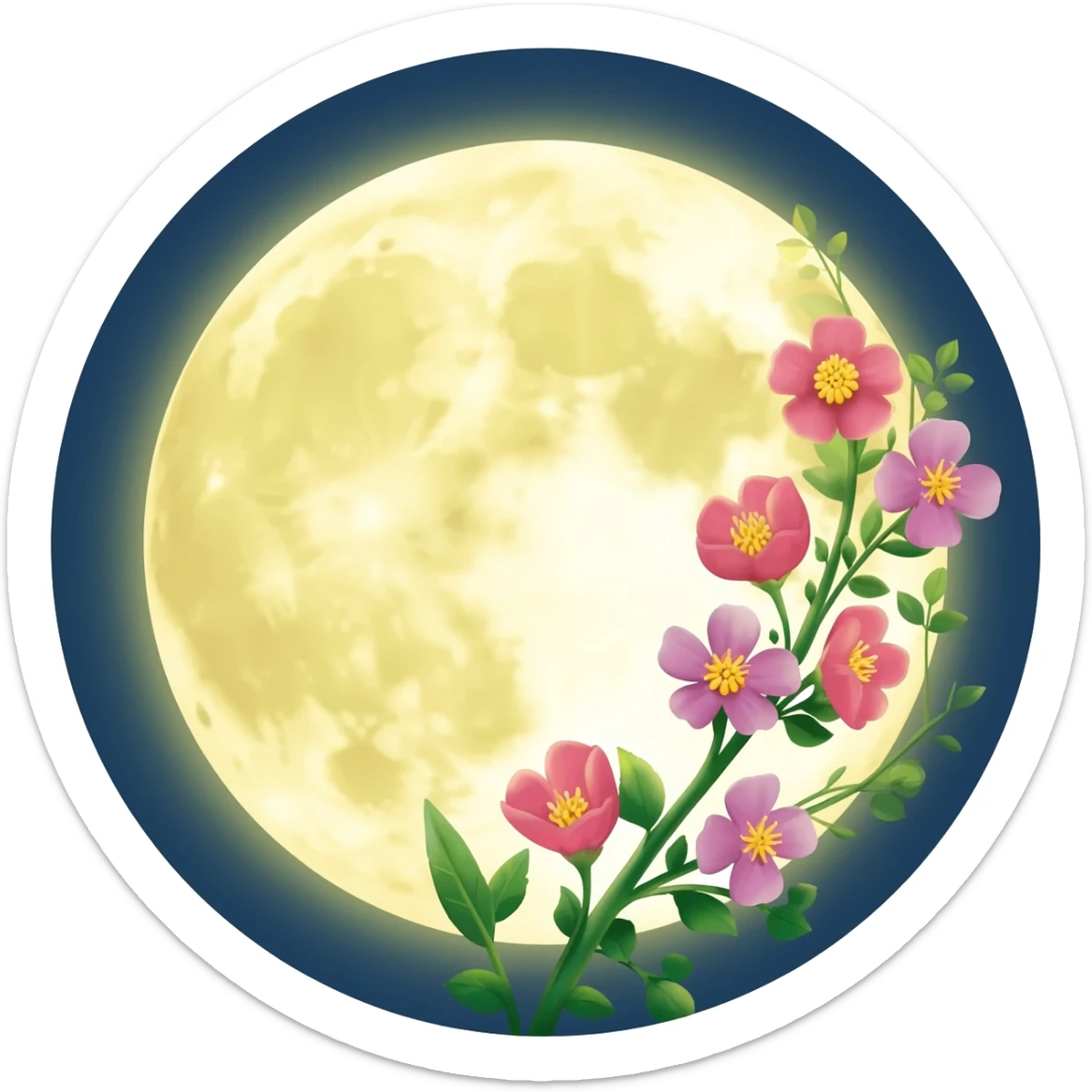 full moon with flowers sticker