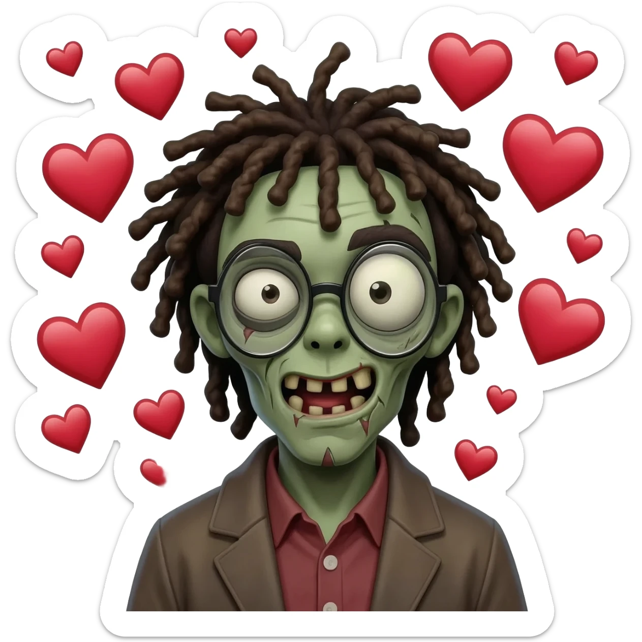 dreadhead zombie emoji glasses emoji hearts around head white sticker