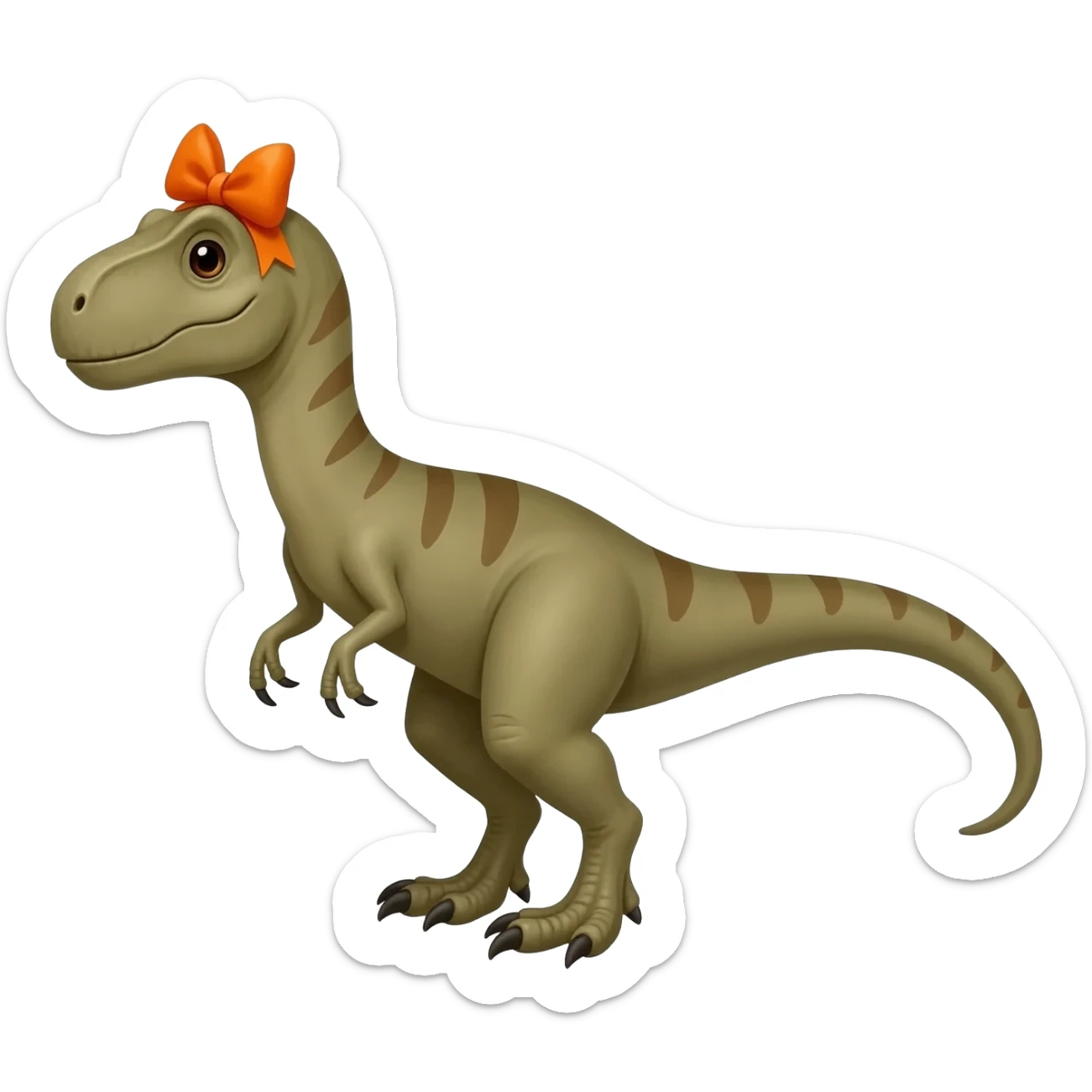 velociraptor con un moño naranja en la cabeza sticker