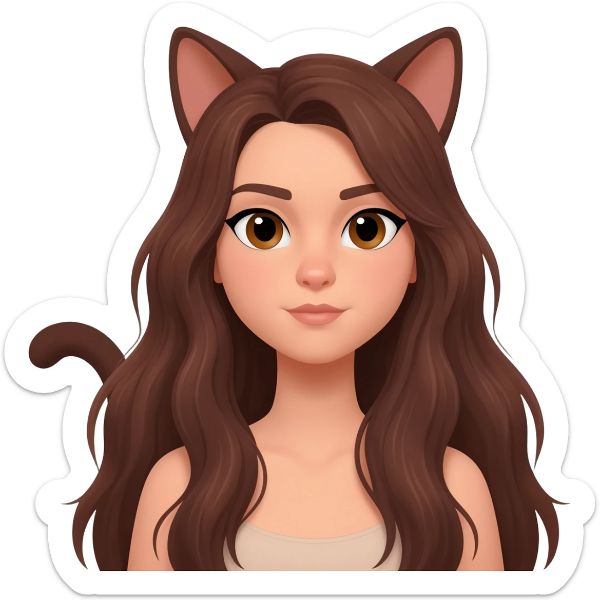 Cat woman with long hair and brown eyes sticker