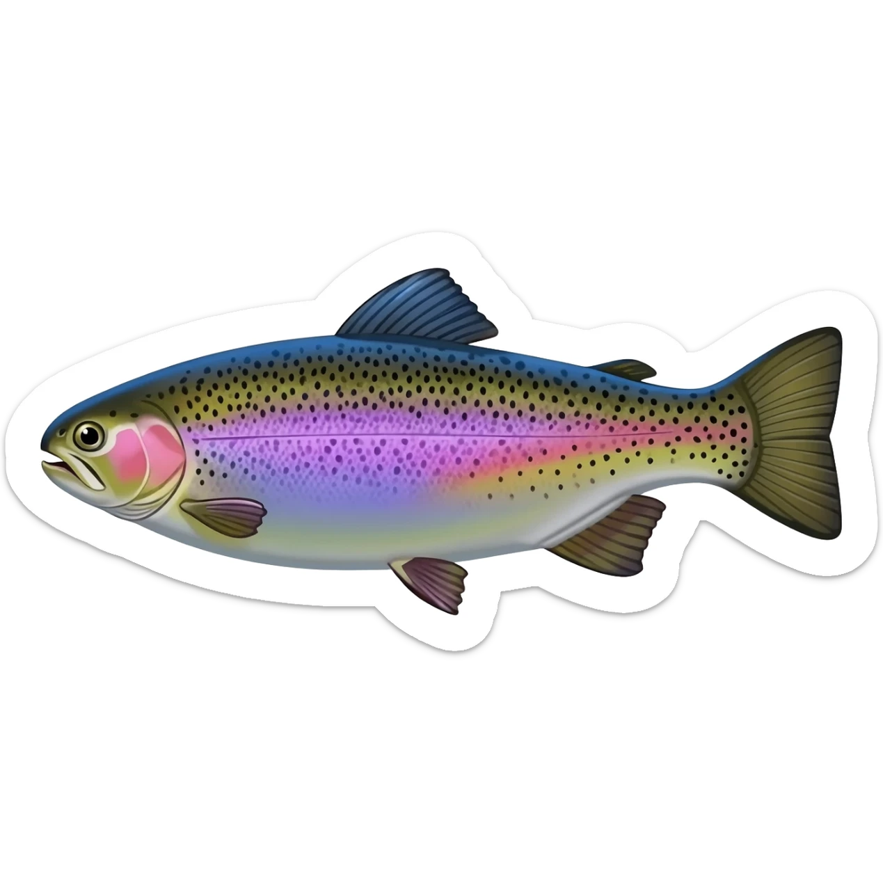 realistic rainbow trout fish bright purple blue green yellow white with black speckles sticker