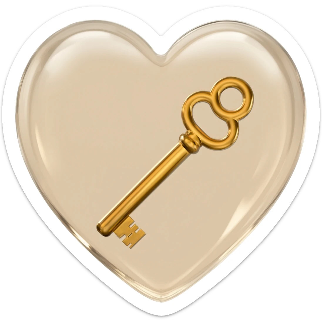 beige glass heart with a golden key sticker