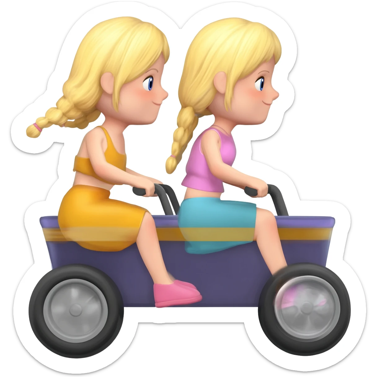 Two blonde girls riding in a side by side buggy sticker