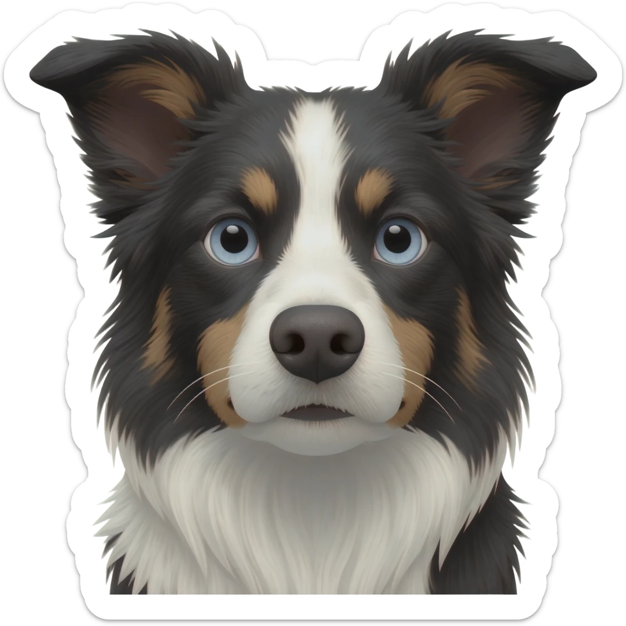 Face of senior female working border collie emoji with grey blue eyes sticker