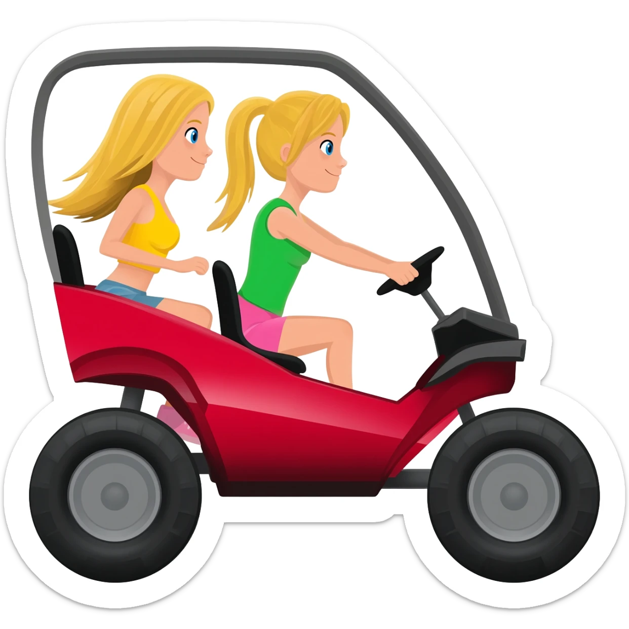 Two blonde girls riding in a side by side buggy 4x4 sticker