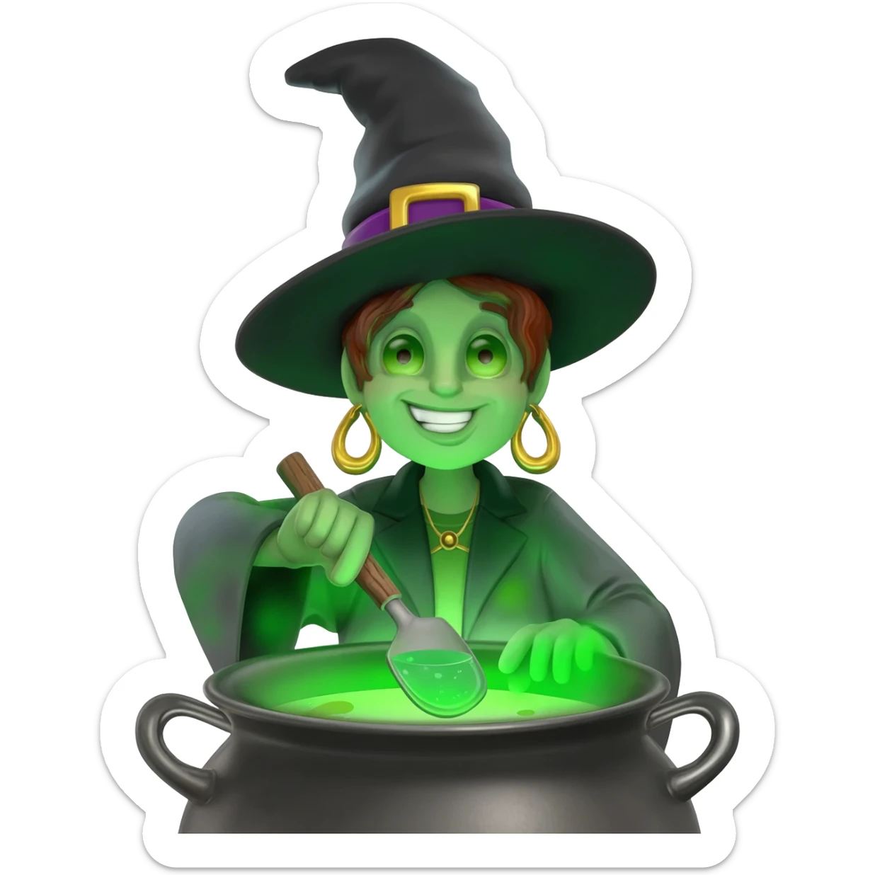 green witch cooking potion sticker