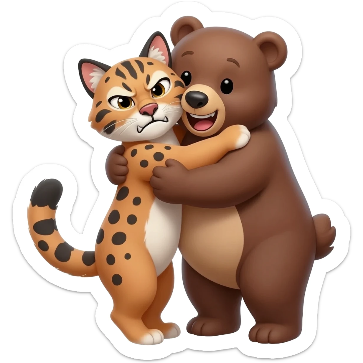 lovely amd laughing bear hugs angry lynx sticker