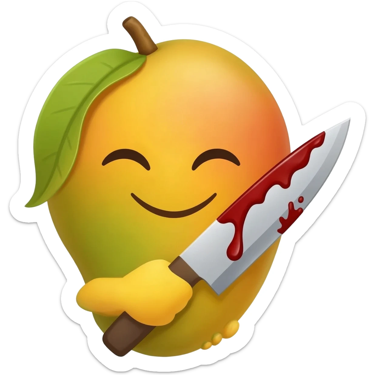 a smiling mangowith a bloody knife sticker