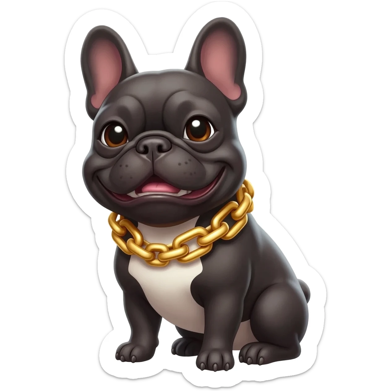 french bulldog cute smiling with a giant gold chain instead of a collar sticker