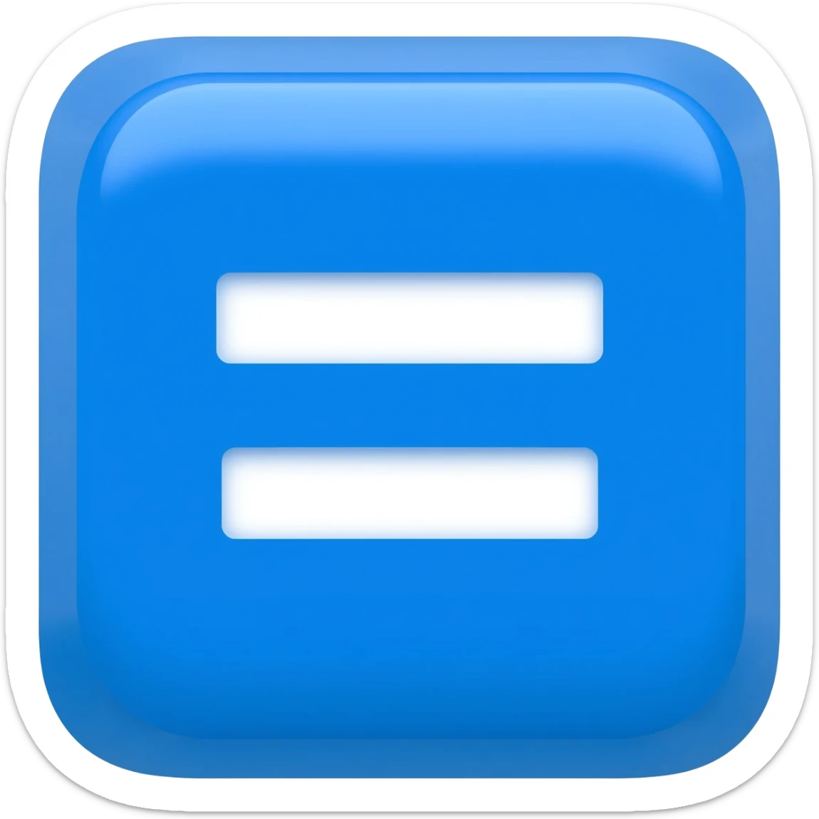 "3D premium,3D rounded-square icon in strong bleu with a beveled edge, bold serif white letter '='centered, strong specular highlights, inner glow, 1024x1024, png" sticker