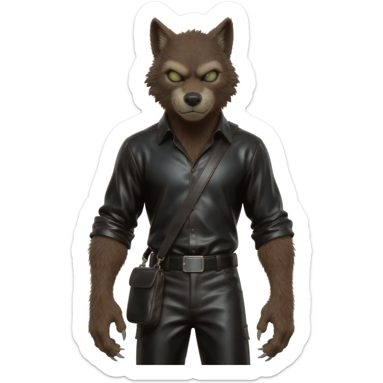 The Wolfman from Universal Monsters with  dark brown fur, black metallic shirt, black metallic baggy pants sticker