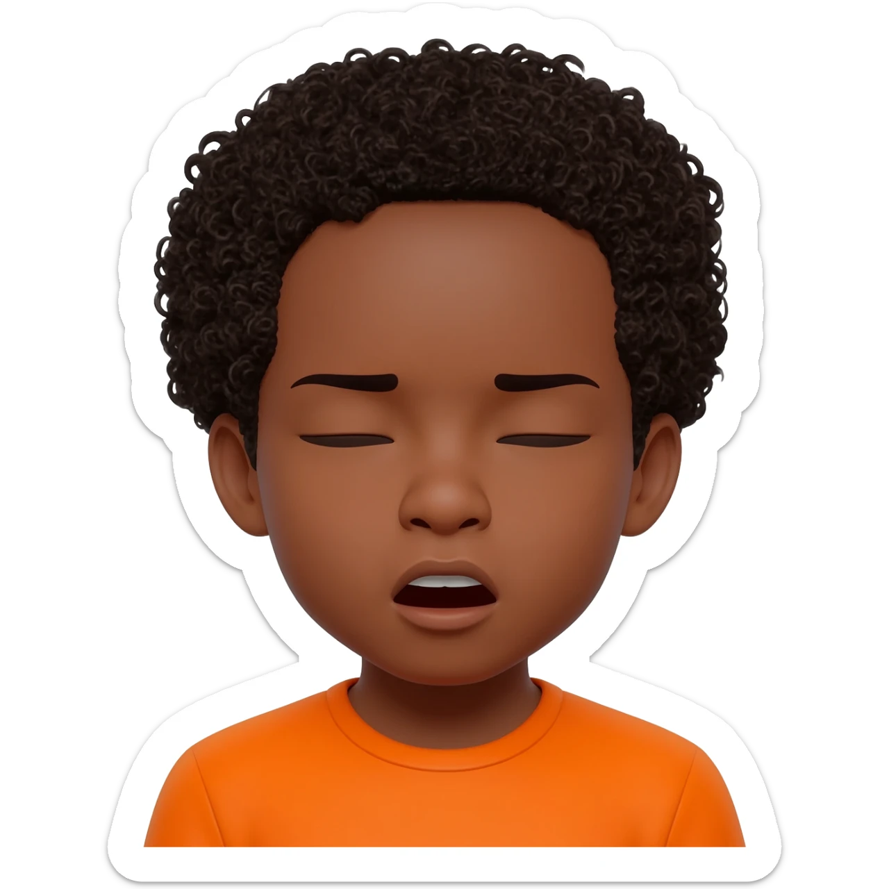 black boy curly hair orange shirt yawning sticker