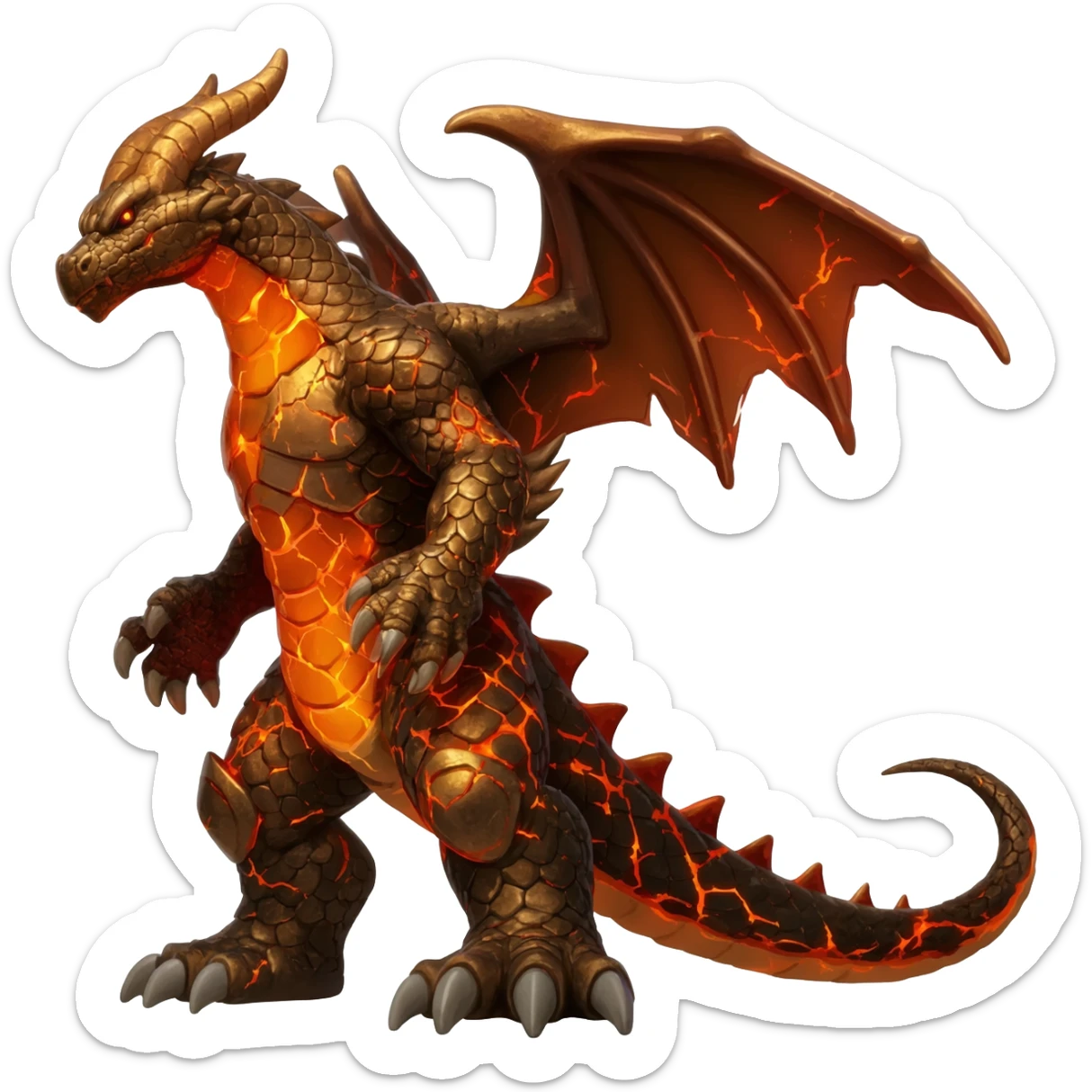 Copper-Bronze Molten-Lava Glow-Cracked Fiery-Runed Draconic Houndoom-Garchomp-hybrid-creature (full body) sticker