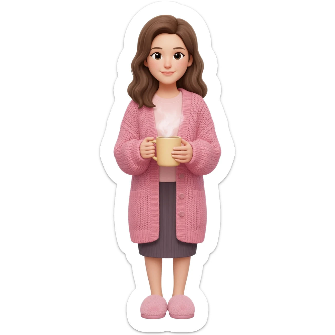 Emoji woman with pink cozy clothes sticker
