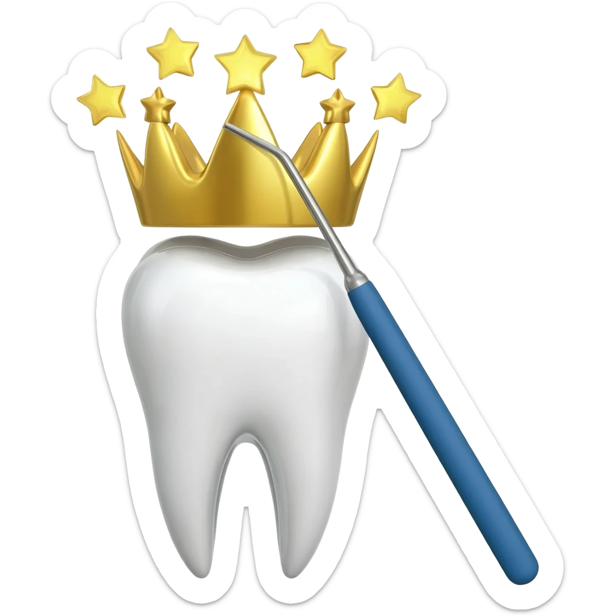 A tooth being cleaned and giving off golden shinning stars from the crown sticker