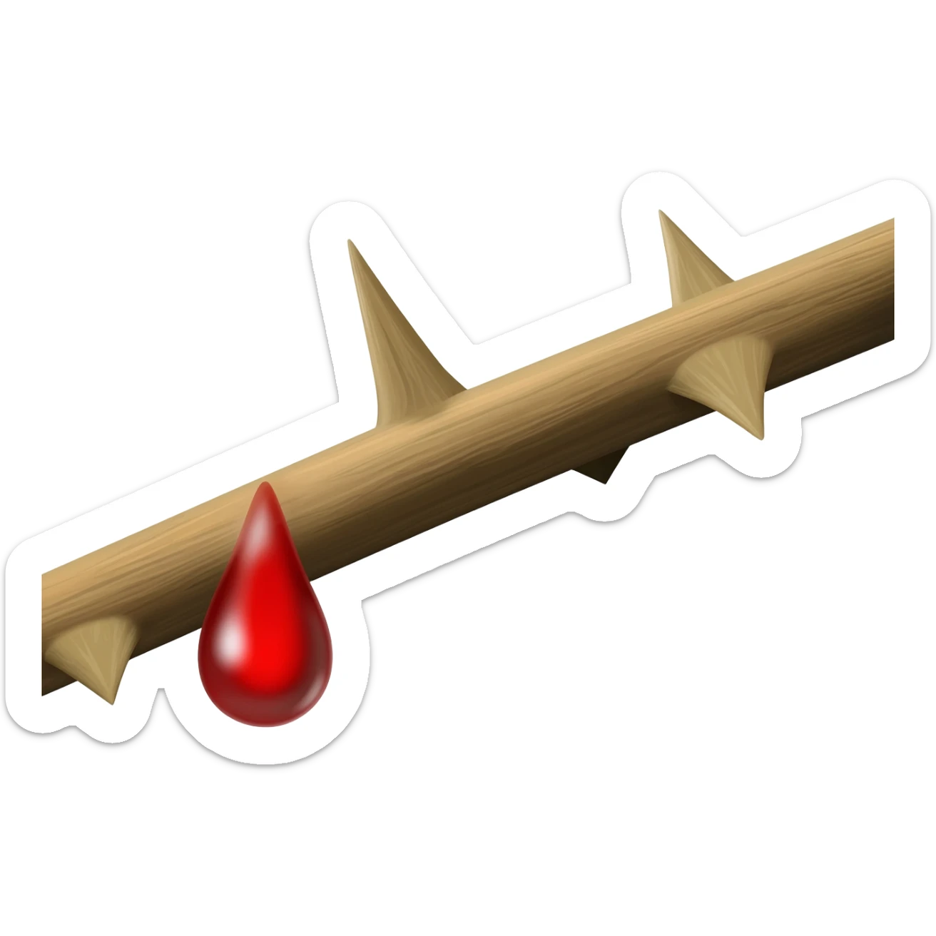 A single thorn with a drop of blood falling from the point of the thorn sticker