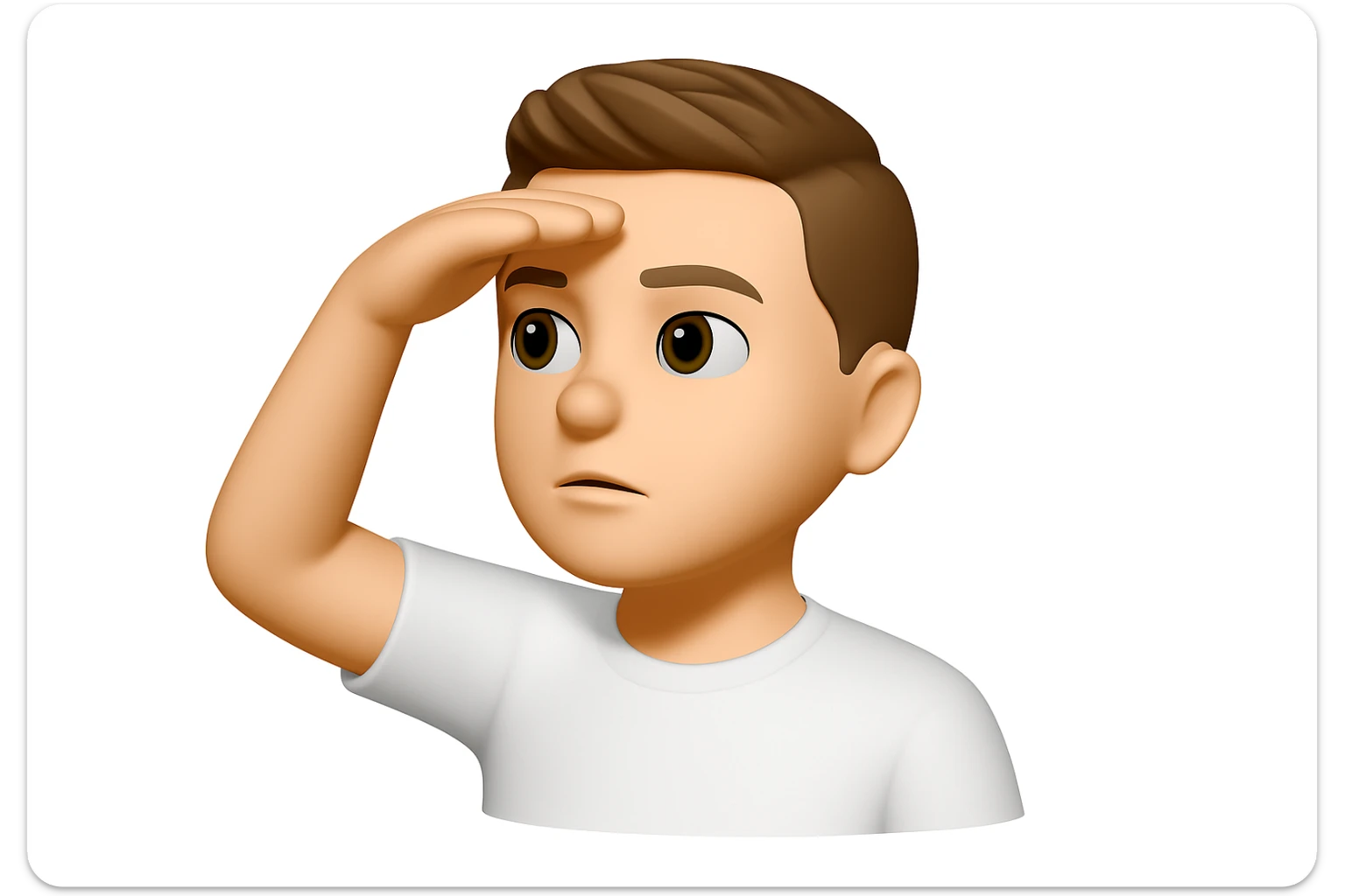 Based on these photos, make an emoji with facial features preserved, a man in a white T-shirt, looking into the distance sticker