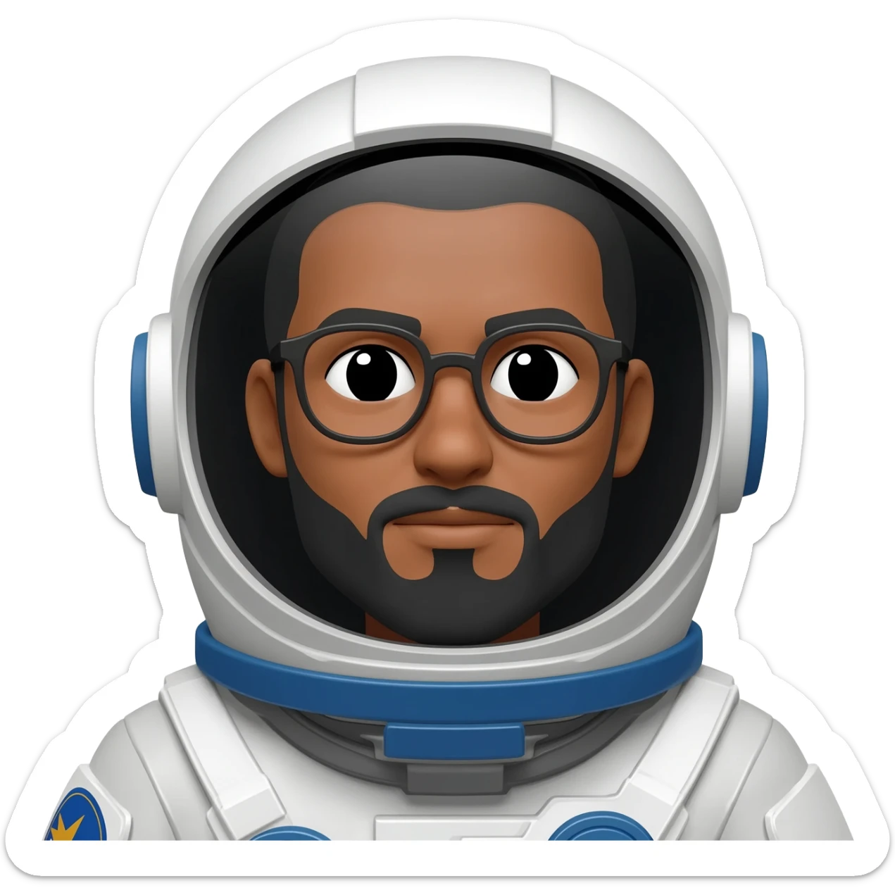 astronaut brown skin, black eyes, glasses and beard sticker