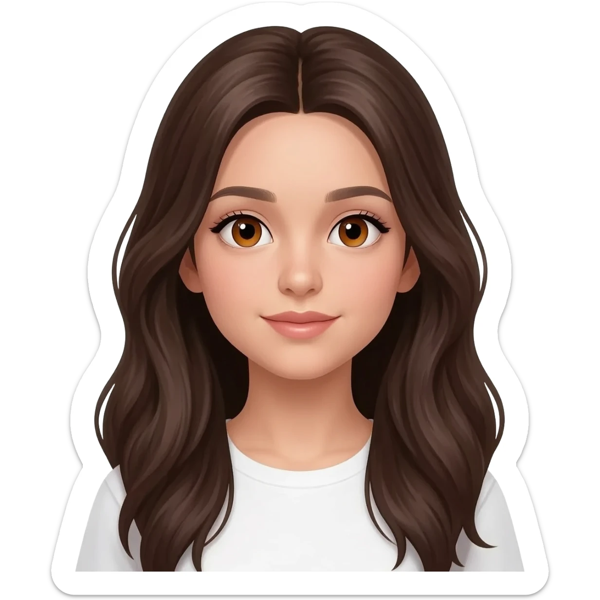 girl with honey brown eyes, dark brown hair, long hair, pretty face with makeup, a little brunette sticker