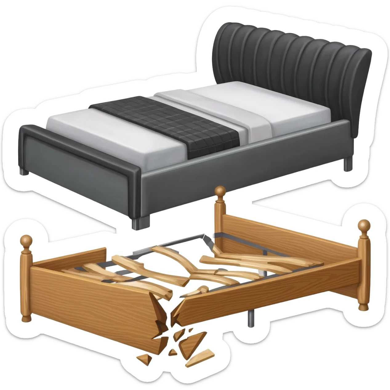 Bed vs broken bed sticker