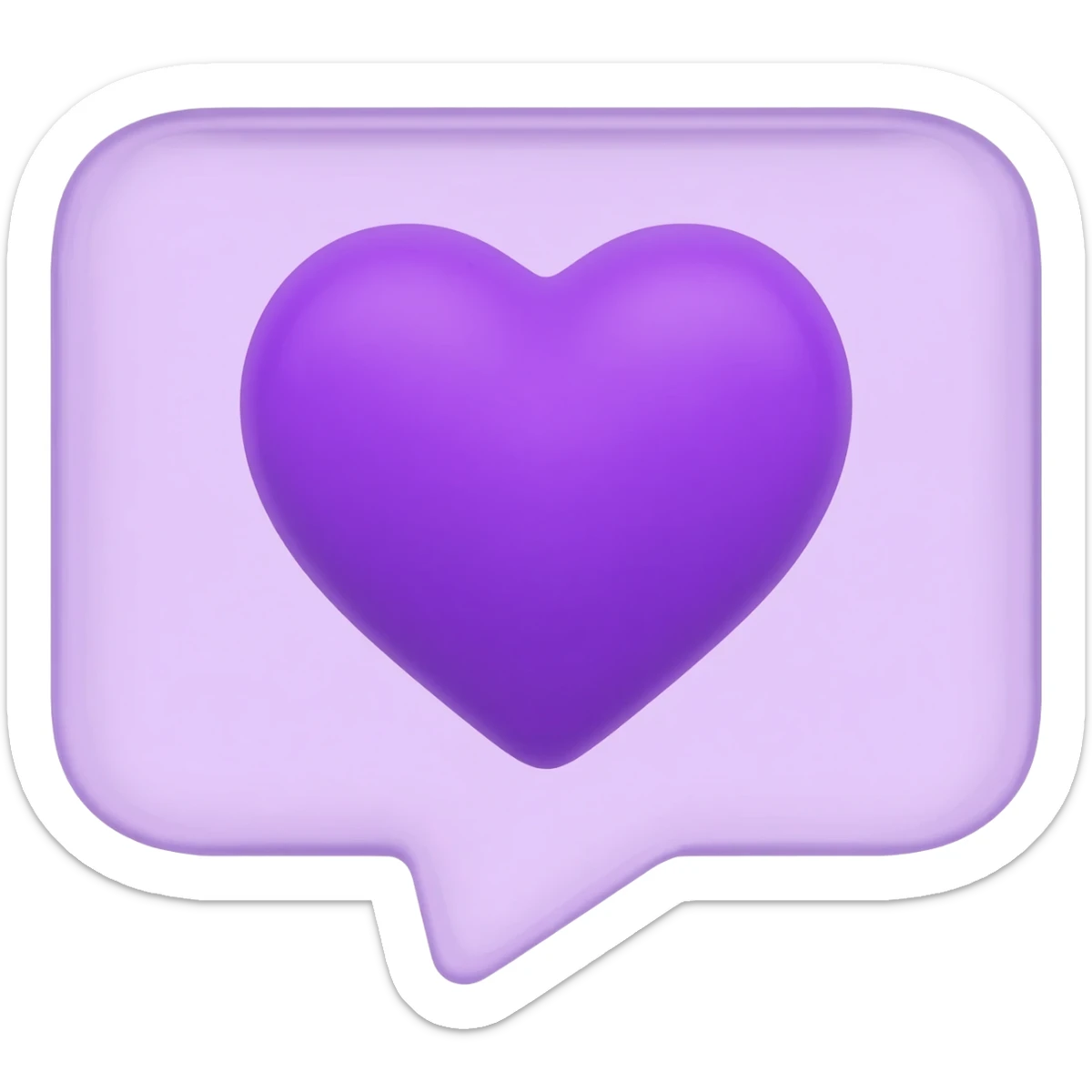 An iPhone screen with a purple speech bubble emoji containing a purple heart sticker