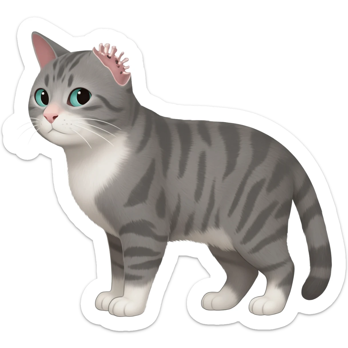 grey and white tabby cat snipped ear sticker
