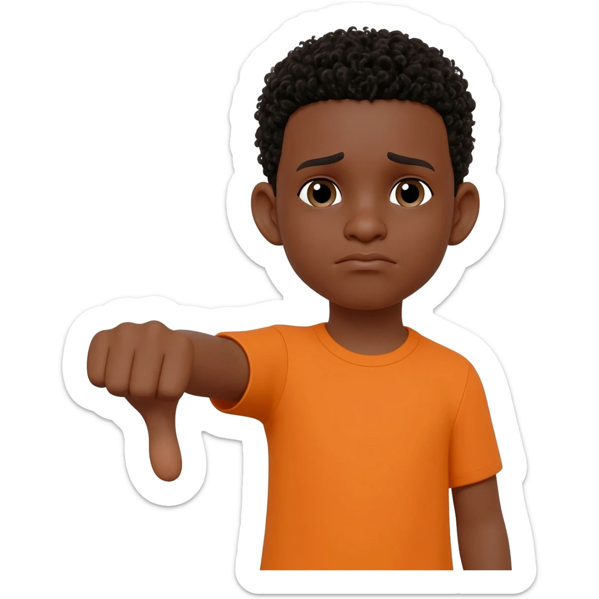 black boy curly hair orange shirt thumbs down not happy sticker