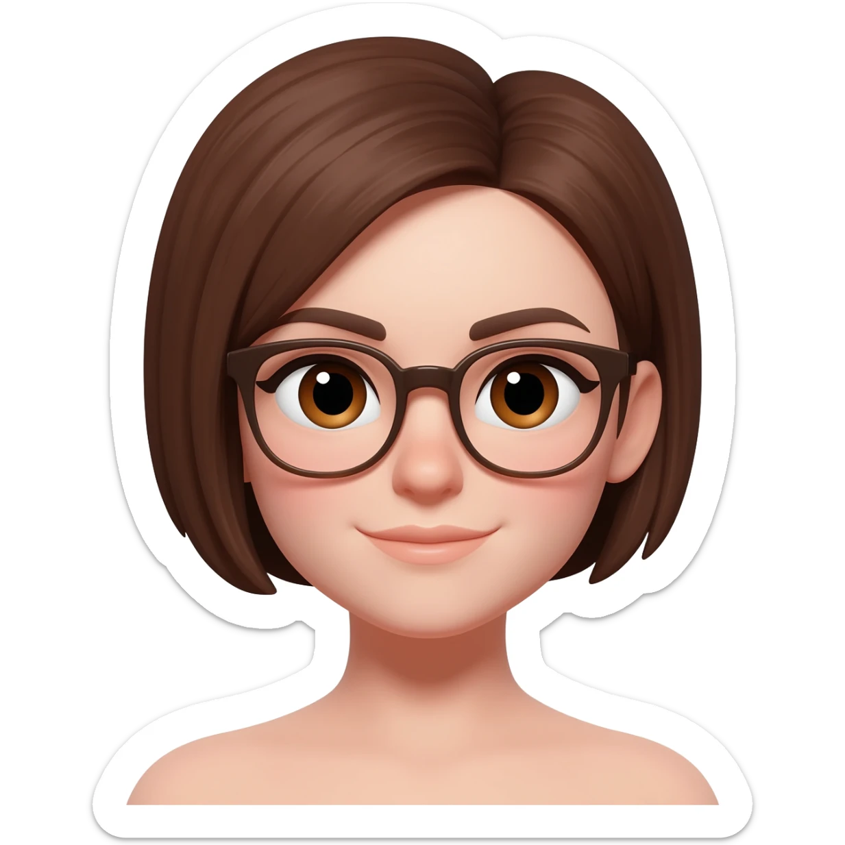 Female very short brown  hair almond eyes glasses sticker