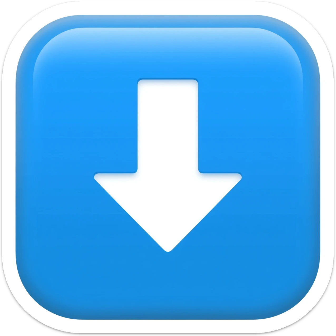 "3D premium,3D rounded-square icon in strong bleu with a beveled edge, bold serif white letter '⬇'centered, strong specular highlights, inner glow, 1024x1024, png" sticker