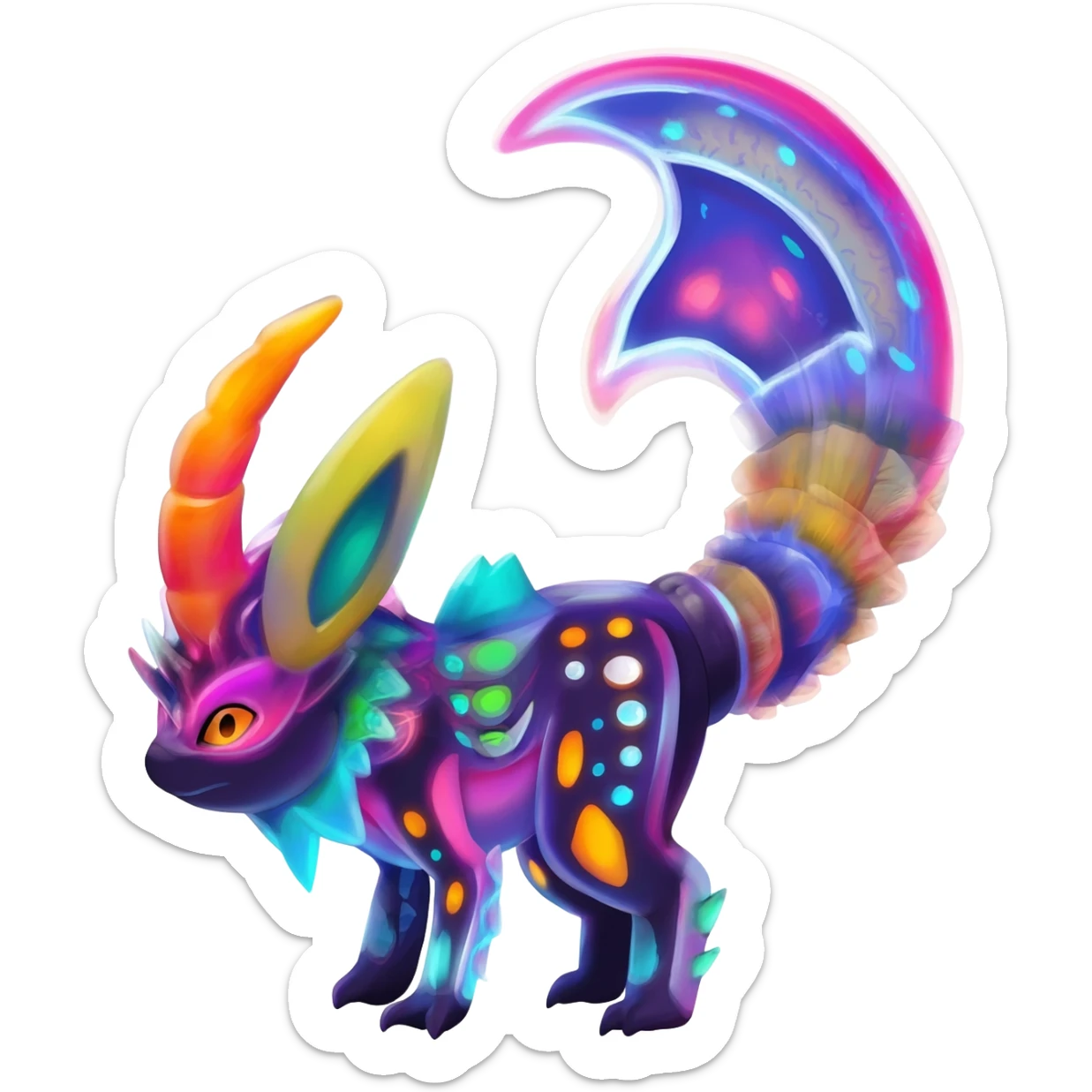 An exotic neon colorful unique bizarre eccentric Fakémon-creature (full body) sticker