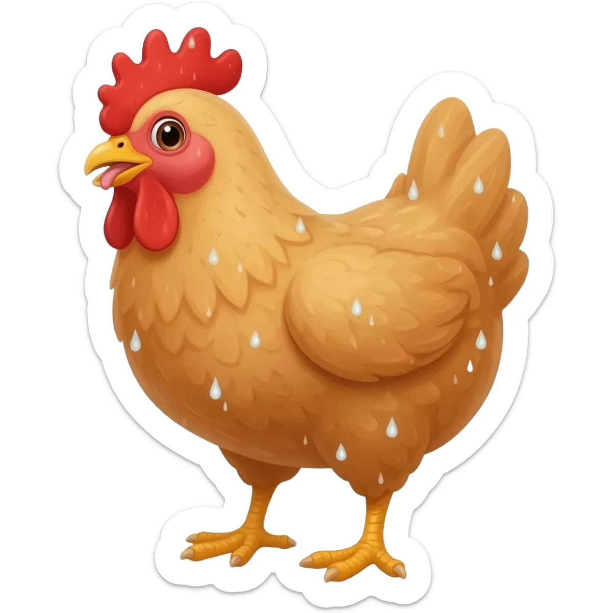 chicken with tounge sticking out peaches raining sticker